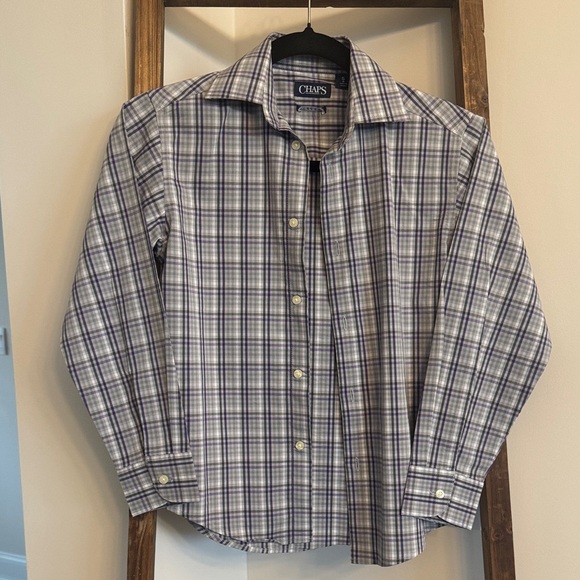 Chaps Boy’s Purple and White Plaid Shirt - Picture 1 of 5